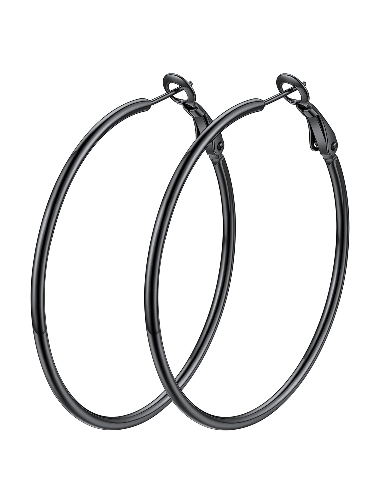 Womens Large Earrings Black Big Hoop Earrings 50mm Stainless Steel Thin Hoops Earring for Her
