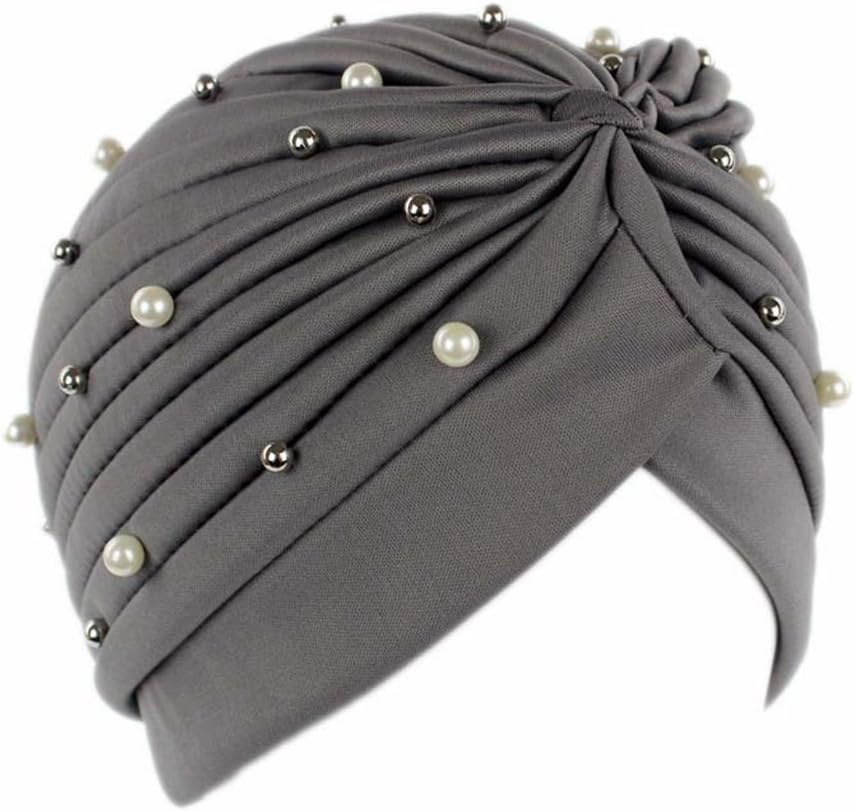 Cdrox Women Artificial Pearl Turban Hat Hair Loss Hat,Turban Hat,Babysbreath Cancer Head Scarves Chemotherapy Cap Hats