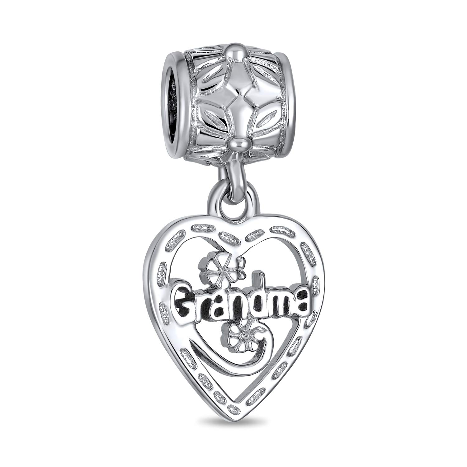 Bling Jewelry Antique Vintage Style BFF Heart Word Grandma Dangle Charm Bead For Grandmother .925 Sterling Silver Fits European Bracelet