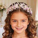 Campsis Flower Girls Headband Pink Floral Headpiece Pearl Bridal Hair Accessories for Wedding