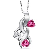 Gem Stone King 925 Sterling Silver Lab Grown Diamond and Pink Created Sapphire Pendant Necklace for Women | 1.64 Cttw | Gemstone April Birthstone | Heart Shape 5MM | With 18 Inch Chain