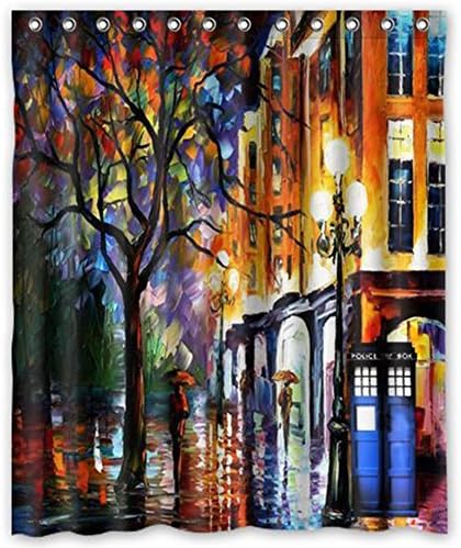 WOPS Bathroom Shower Curtain - Colorful Doctor Who Tardis Art Waterproof Bathroom Shower Curtain with 12pcs Hooks (180 x 150cm)