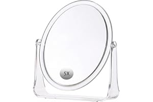 Makeup Mirror, Double Sided 1X and 5X Magnification Round Vanity Mirror 360 Degree Swivel Clear Acrylic Tabletop Stand for Dr