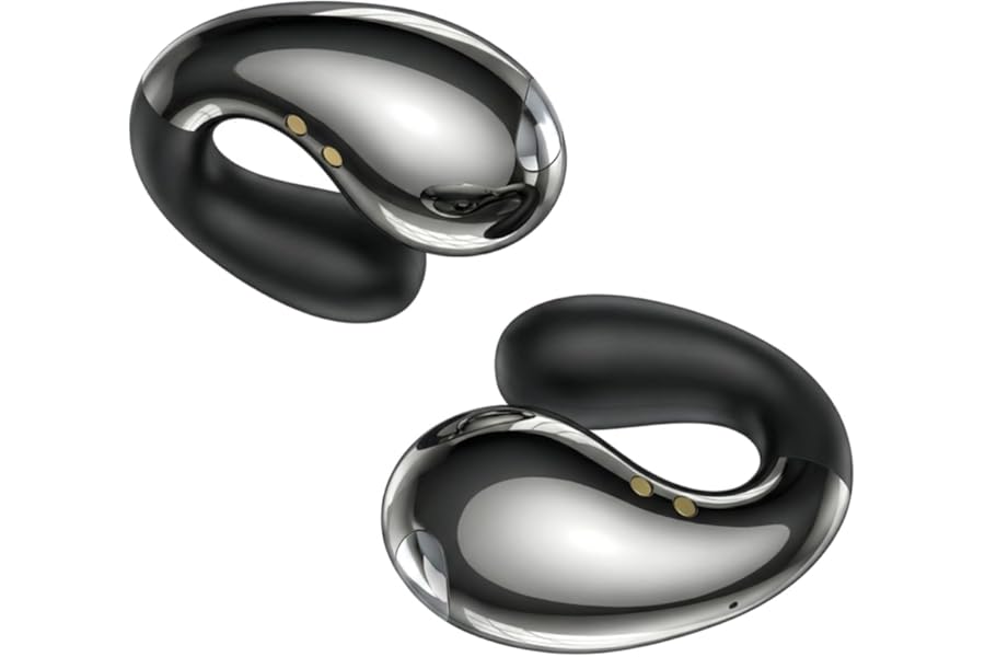 Boytond Ultra Open Ear Earbuds - Comfortable Clip-On Bone Conduction Earbuds, Over-The-Ear Open Headphones with Waterproof Build for Running, Gym Workouts, and Outdoor Sports, Gloss Black
