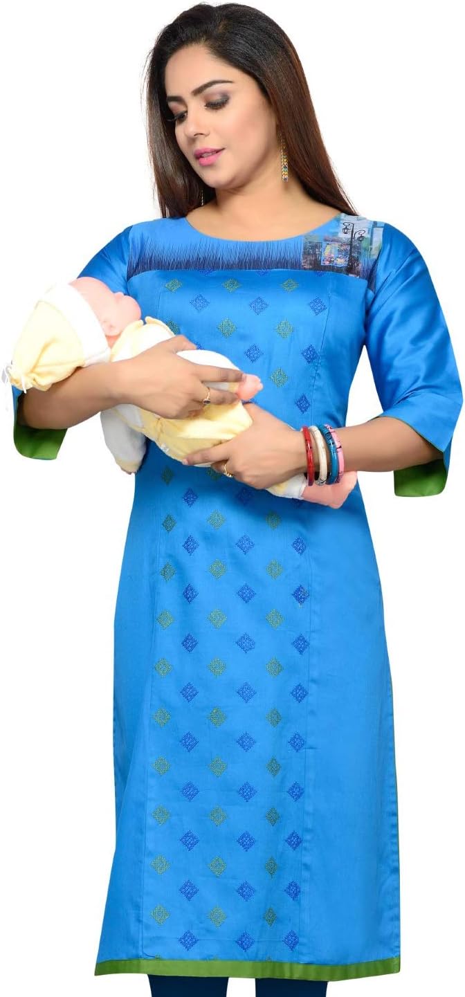 CEE 18 Women's Cotton Staight Maternity Feeding Kurti with Zippers (10110)
