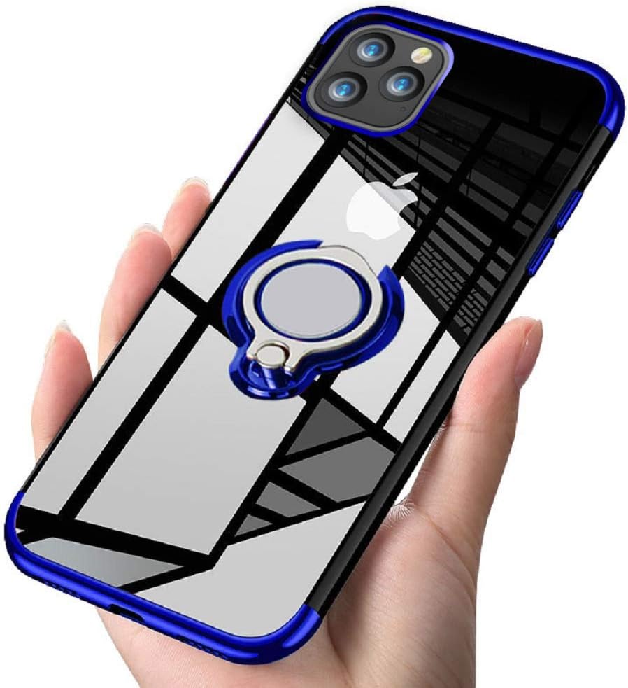 Oihxsetx Compatible with iPhone 11 Pro Max 6.5'' Case Clear 360° Rotatable Ring Holder Grip Stand Car Magnetic Mount Soft TPU Slim Fit Silicone Shockproof Bumper Anti-Scratch Protective Cover - Blue