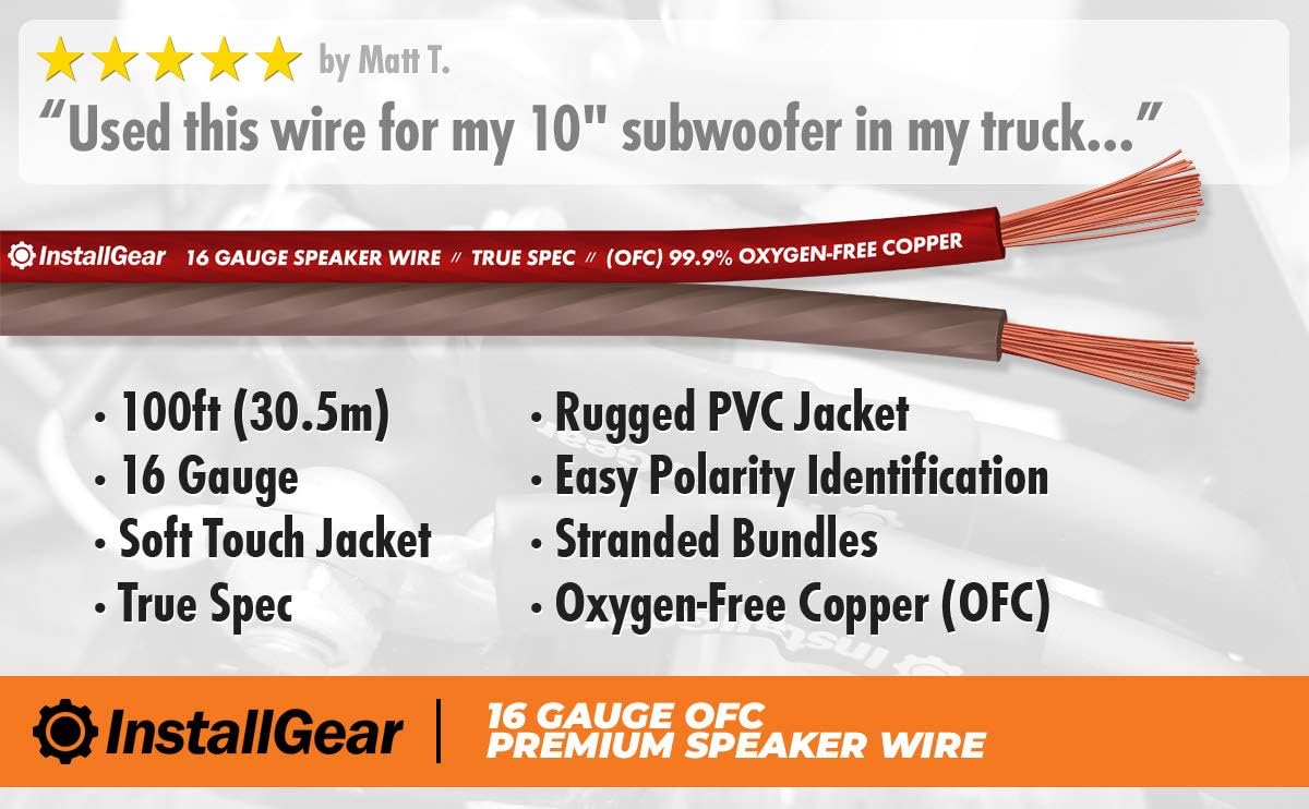 InstallGear 16 Gauge Speaker Wire OFC Oxygen-Free Copper, 100-feet: Car Electronics
