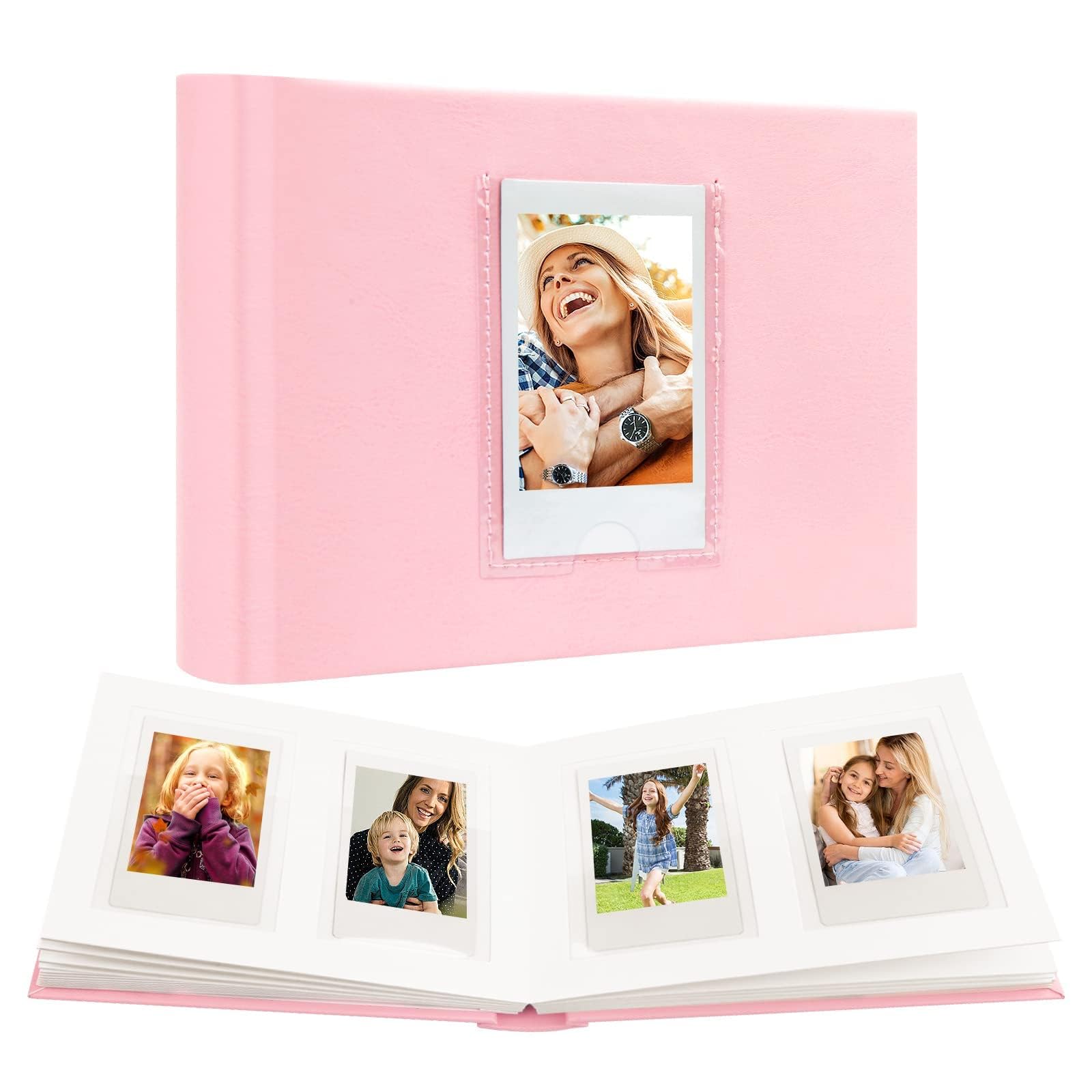 64 Pocket Mini Photo Album with Writing Space,Faux Leather Cover, Compatible with 2x3 Inch Polaroid Pictures and Fujifilm Instax Mini 12 11 9 99 8 7+ 40 Evo Instant Film (Baby Pink)