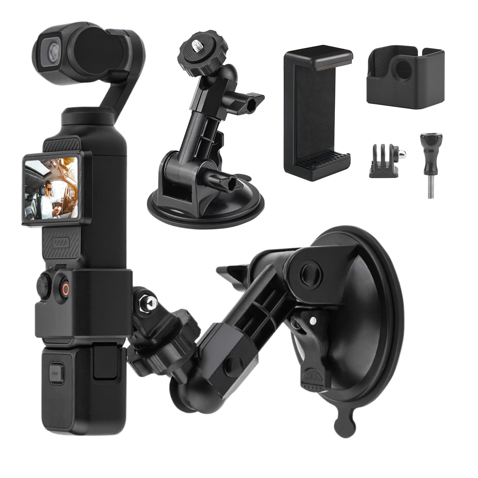 iEago RC Suction Cup Mount for DJI Osmo Pocket 3，Action Camera Car Windshield Window Vehicle Boat Camera Suction Cup Bracket Holder for Insta360 X4 X3 X2 ONE R RS GO 3/for GoPro Hero 12 11 10 9 8 7