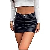 SweatyRocks Women's Faux Leather Skirts Zipper Bodycon Party Club Mini Skirt with Pockets