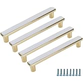 LC LICTOP 5.67 Inches White Gold Cabinet Pulls 4Pcs, 5.04 Inches Centers | Zinc Alloy, Modern Style, For Dresser, Bathroom Vanity, Kitchen Cupboard, Bedroom Furniture