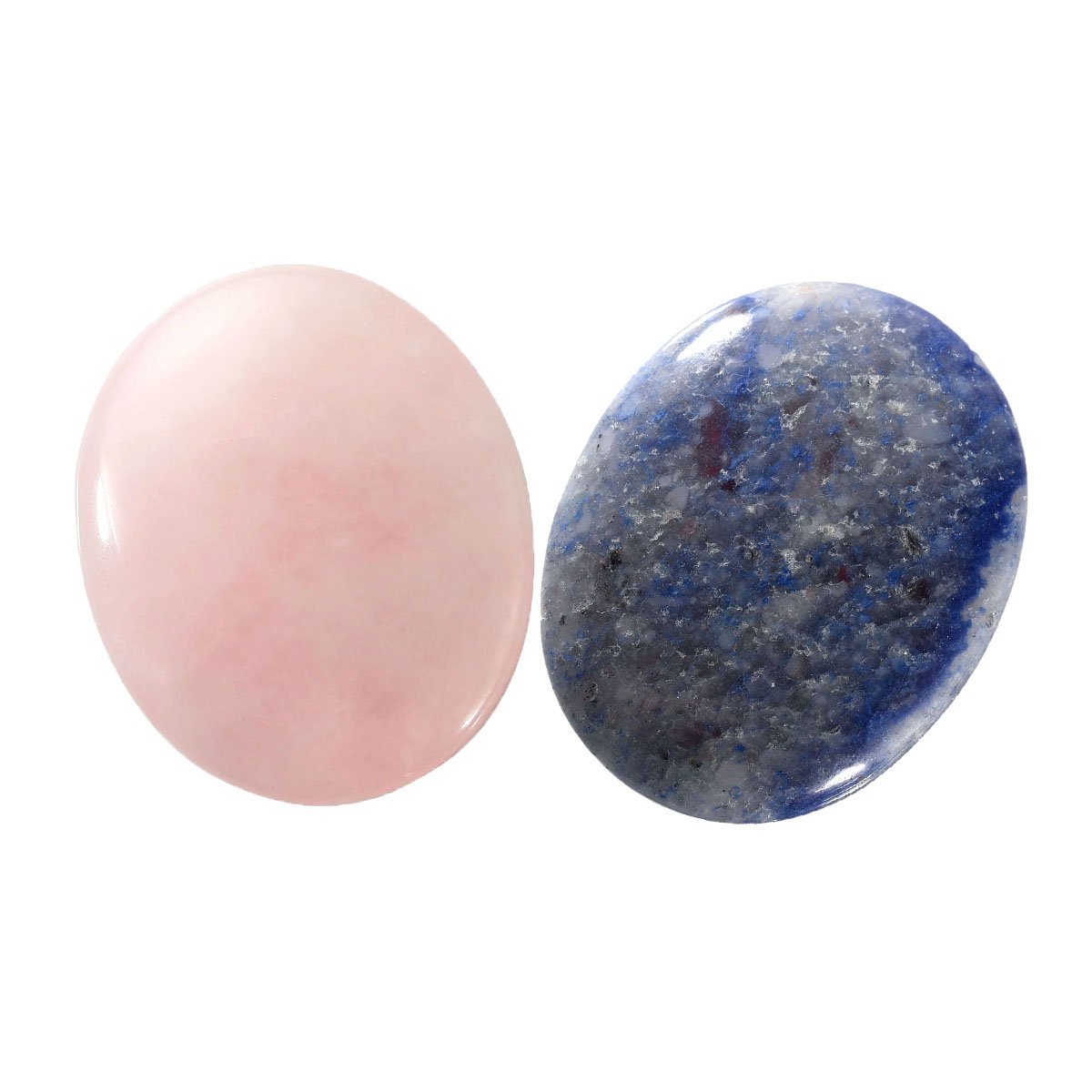 QGEM 2pcs Healing Crystals Oval Worry Stone Rose Quartz & Blue Aventurine Pocket Palm Stone w/Box Gift