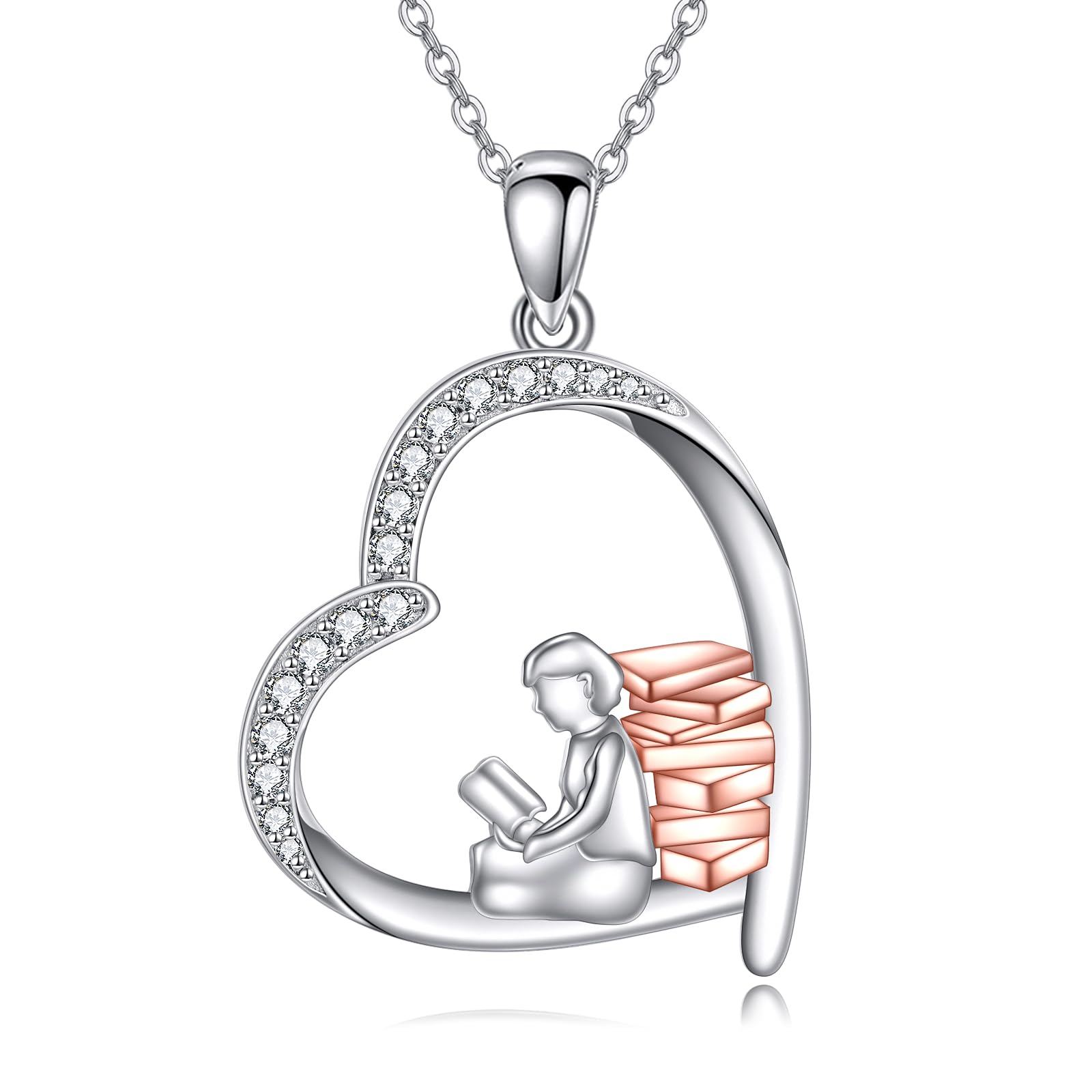 YFN Book Necklace 925 Sterling Silver Reading Pendant Necklace Reading Lovers Gifts Book Jewellery Gifts for Women Girls Book Lovers