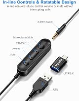 New Bee H362 USB Headset Microphone Type C 3.5mm for Call Center PC Conference view 3