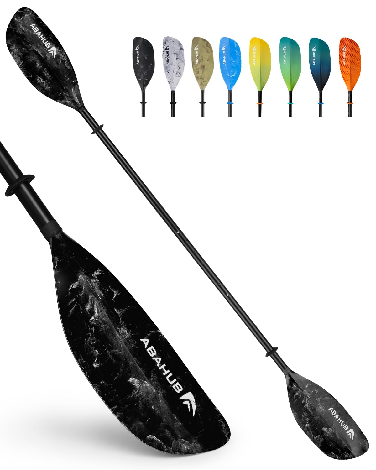 Abahub Adjustable Kayak Paddle 230-250 cm/90.5-98.4 Inches Floating Kayaking Oars Boating Oars Black with White Wave Print Image