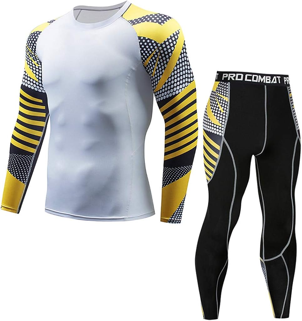 Men's Casual Fitness T-Shirt Fast Drying Elastic Tops Pants Sports Tight Suit