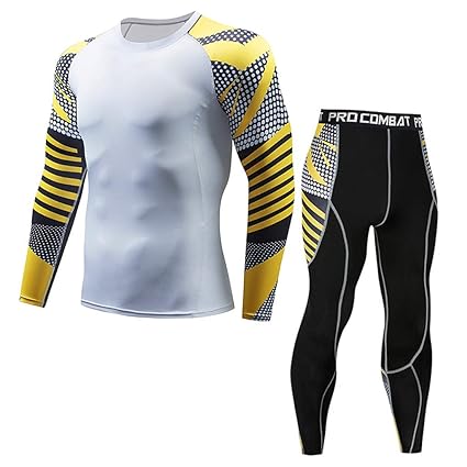 Celucke 2019 Funktionsunterwäsche Herren Set Sportunterwäsche Thermounterwäsche mit Print, Sport Leggings Laufhose Kompressio