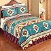 Collections Etc Southwest Cheyenne Aztec Native American Turquoise Fleece Lightweight Coverlet, Antique Brown, King