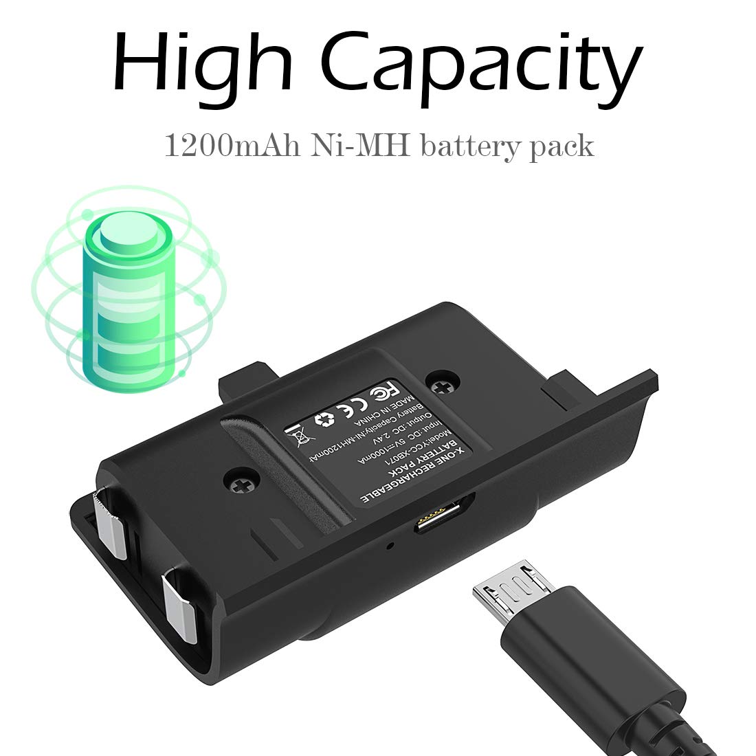 YCCSKY Xbox One Rechargeable Battery Pack 1200mah Xbox Play and Charge Kit with LED Indicator Light for Xbox One S/X/Elite Controller