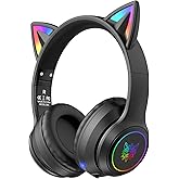 ONITOON Cat Ear Bluetooth Headphones for Kids & Adults, 55H Play Time, Wireless Foldable & Wired Multi-Function LED Light Up Over Ear Headphones with Mic and Volume Control for iPhone/iPad/Laptop/PC