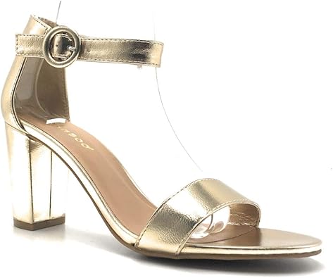 bamboo women's single band chunky heel sandal with ankle strap