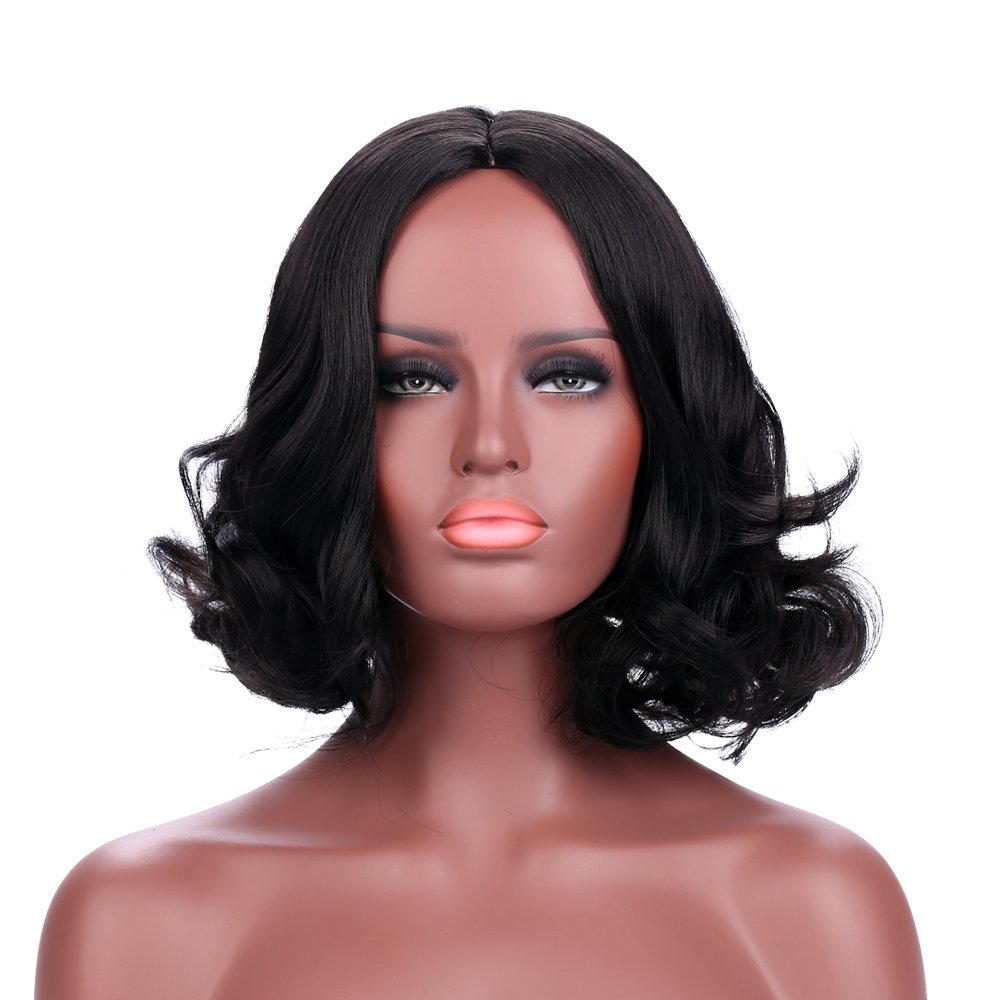 Yopo Short Curly Black Wig Fluffy Kinky Curly Hair Wigs Natural