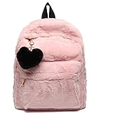 HOKMAH Cute Fuzzy Backpack for Girls, Aesthetic School Supplies Fuzzy Plush Backpack, Kawaii Furry Plush Daypack for Teens (Pink)