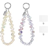 Qiuruoo 2 Pcs Beaded Phone Wrist Strap for Women，Sparkling Phone Charm for Hanging, Decorative, Easy to Carry, Suitable for Gifts to Family, Friends, Colleagues(Gold + Purple)