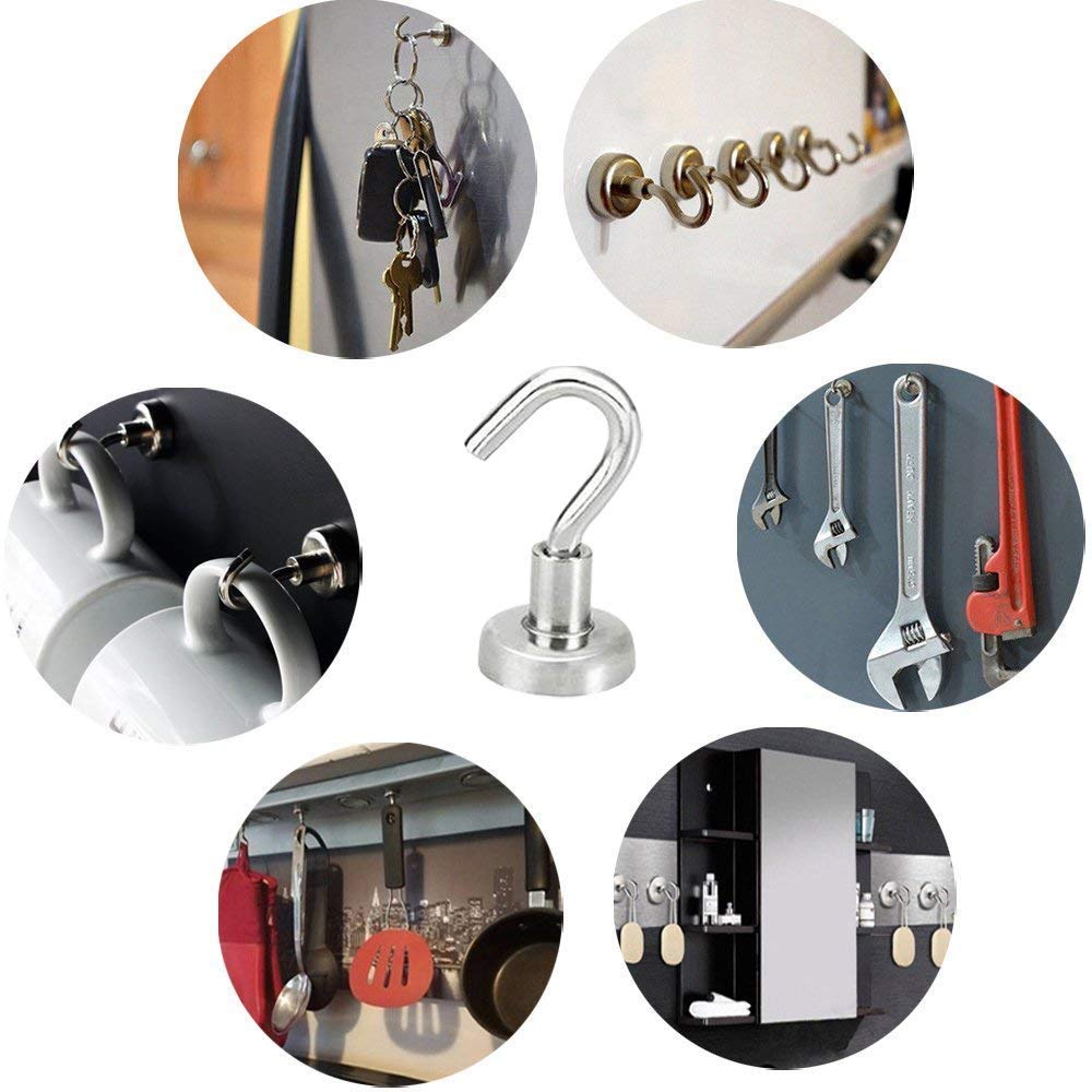 Potente Magnético ganchos, 8 unidades iRoundy Heavy Duty 20lb para colgar de neodimio para almacenamiento y organización