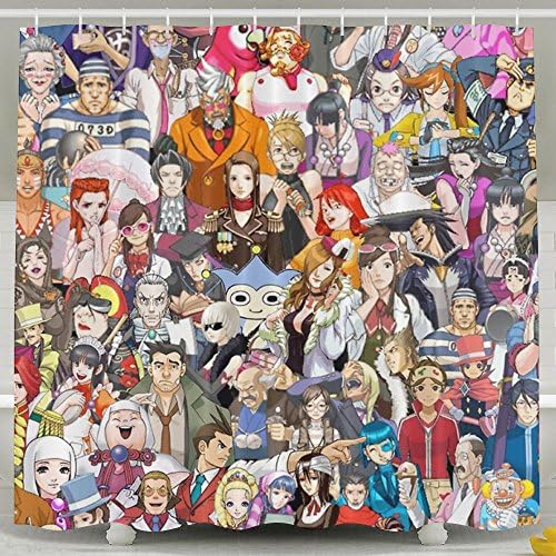 JIAYOUL Shower Curtain Liner Bathroom Curtain,Ace Attorney Unique Shower Curtains White Curtain For Bedroom,Kitchen,Mildew Resistant Waterproof Extra Long Shower Curtain With Hooks,Polyester,Washable