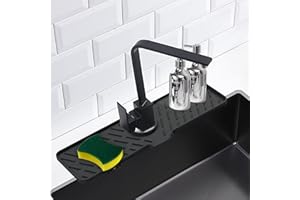 Meiliweser Silicone Faucet Splash Guard, 18” x 5.9”, Faucet Water Catcher Mat, Longer Silicone Sink Mat for Kitchen, Bathroom