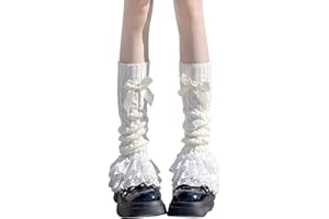 Leoparts Women's Knit Leg Warmers Y2K Bow Lace Trim Knee High Leg Sleeve Socks for Lolita Costume Party Accessory