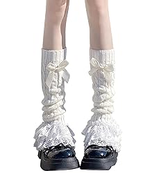 Leoparts Women's Knit Leg Warmers Y2K Bow Lace Trim
