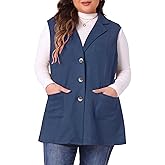 Agnes Orinda Plus Size Utility Vest for Women Lapel Sleeveless Lightweight Casual Suede Vests Jacket