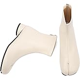 Cuctos Split Toe Ankle Boots for Women Tabi Japanese Ninja Shoes Low Chunky Heels Booties, Stretch Artificial Leather Boots Back Zipper