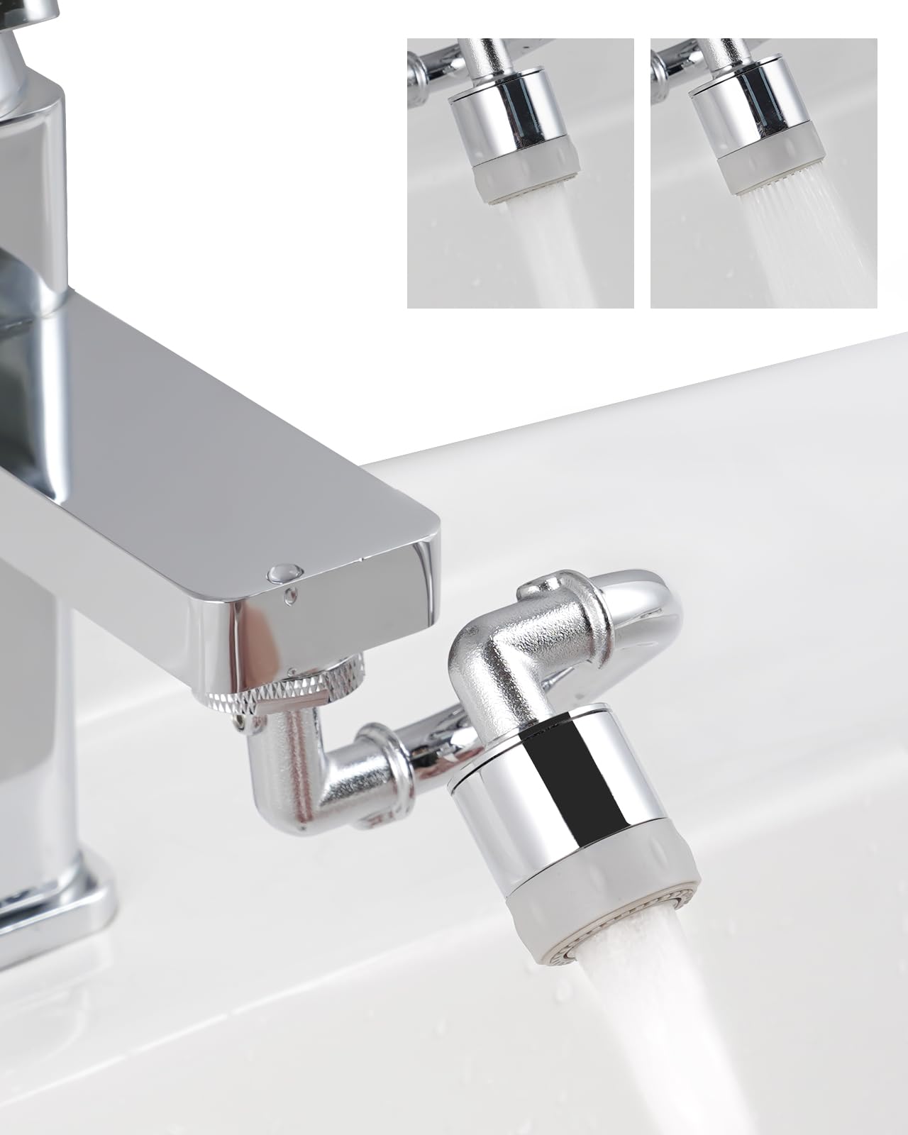 Hibbent Metal Tap Extender, 1080 Degree Swivel Big Angle Twist and Rotation Faucet Aerator, Dual Function 2- Water Flow Aerator for Kitchen Sink and Basin Sink, Chrome(M24), with M24-FM22 Adapter