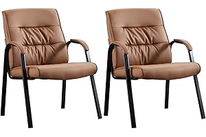 BoisKom Big&Wide Office Guest Reception Chair Set of 2, Conference Room Chairs Waiting Room Chairs 2 Pack, Modern Leather Office Desk Chair No Wheels(Brown)