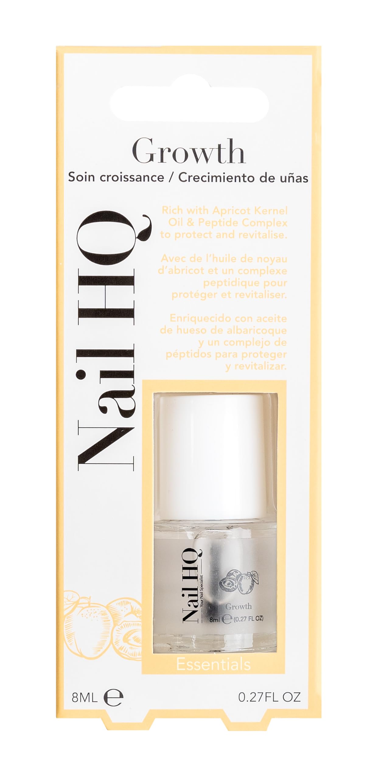 Nail HQ Essentials Growth Serum 8ml - Peptide Complex & Apricot Kernel Oil Nail Treatment for Growth & Strength - Vegan & Cruelty-Free, Clear Base Coat for Brittle, Weak Nails