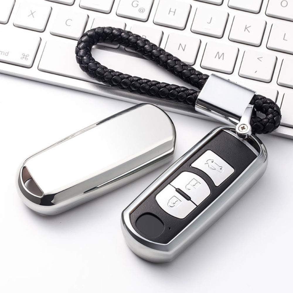 ZKYXZG Car Key Cover Tpu Remote Key Cover Case Fob Bag Shell For Mazda 2 3 5 6 Cx3 Cx-4 Cx-5 Cx-7 Cx-9 Mx5 2009 2010-2013 2014 2015-2017 Keyring,A,sliver keychain