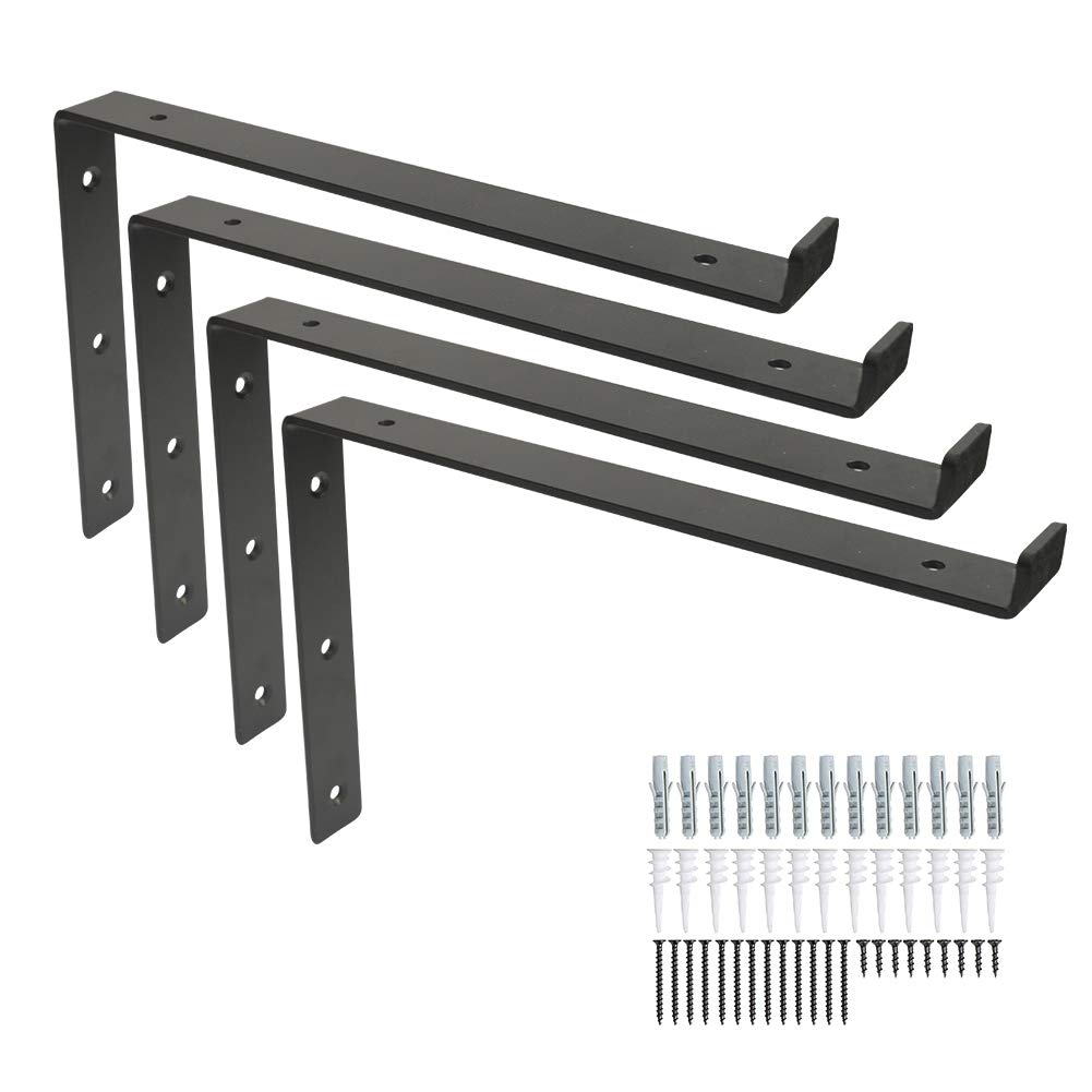 4 Pack Shelf Brackets, Wall Mounted Shelve Brackets, Shelving Support Brackets, Book Shelf Bracket with Screws and Anchors,Black(11.25 inch)