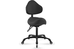 DR.LOMILOMI Pneumatic Swivel Rolling Saddle Chair with Wheels and Ergonomic Back Support for Hair Stylist, Dental Hygienist, Hygienic Clinic, Spa, Massage, Home, Office - 510 KOA (Black, Standard)