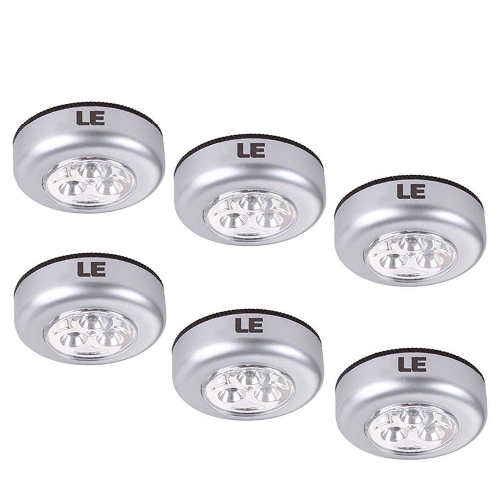 LE 6 Pack LED Battery Operated Stick-On Tap Light, MINI Under Cabinet Lighting, 3 LEDs Puck Light Bulbs, 3000K Warm White, Wireless Night Light, Under Cabinet Lights, Closet Light