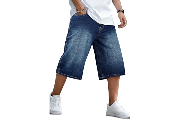 GINGTTO Mens Baggy Jean Shorts Loose Fit Long Denim Shorts Below Knee 14 Inch Inseam
