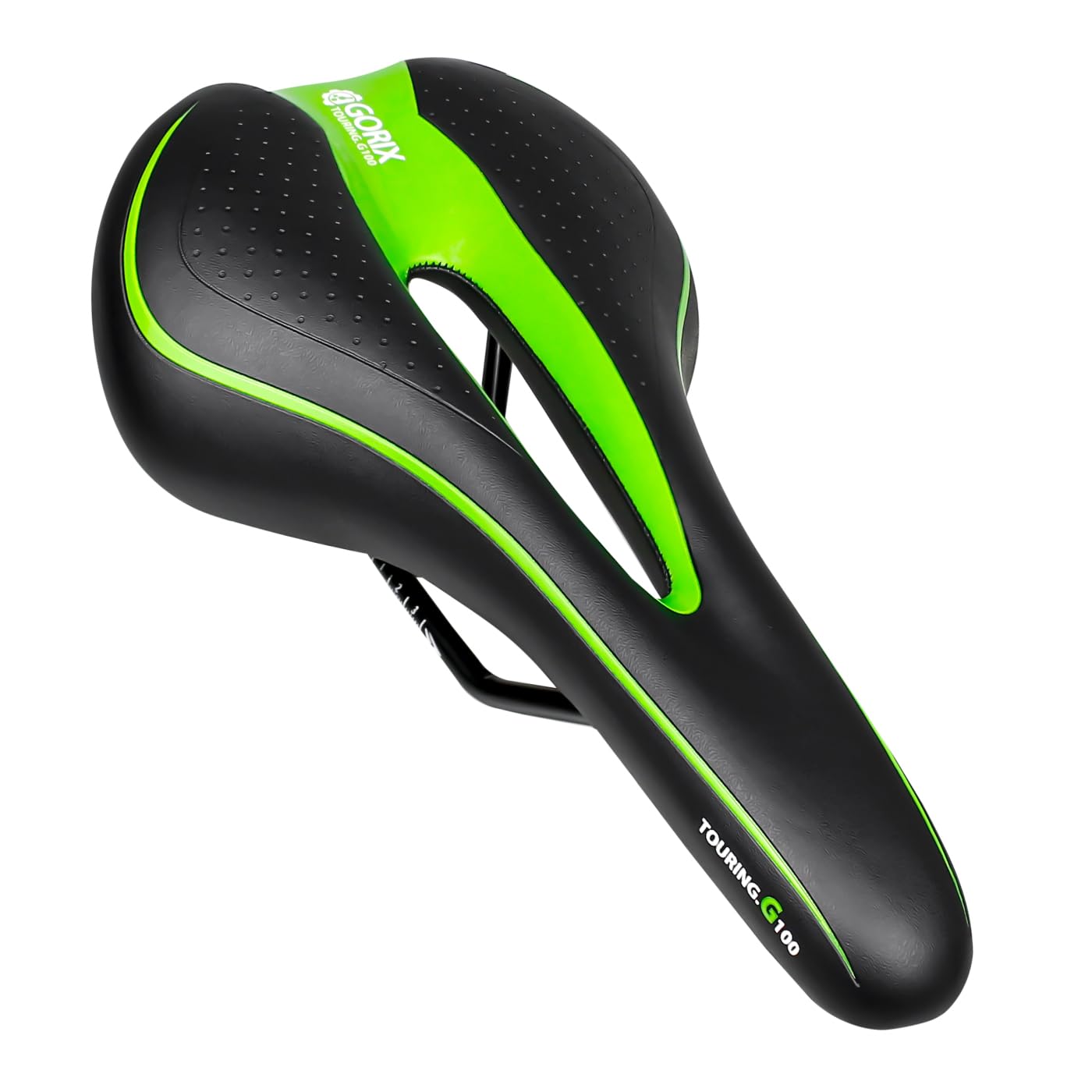 GORIX Comfortable Cushion Bike Saddle with Rail Mountain Road Bike for Men and Women (GX-C19) (Black × Green)