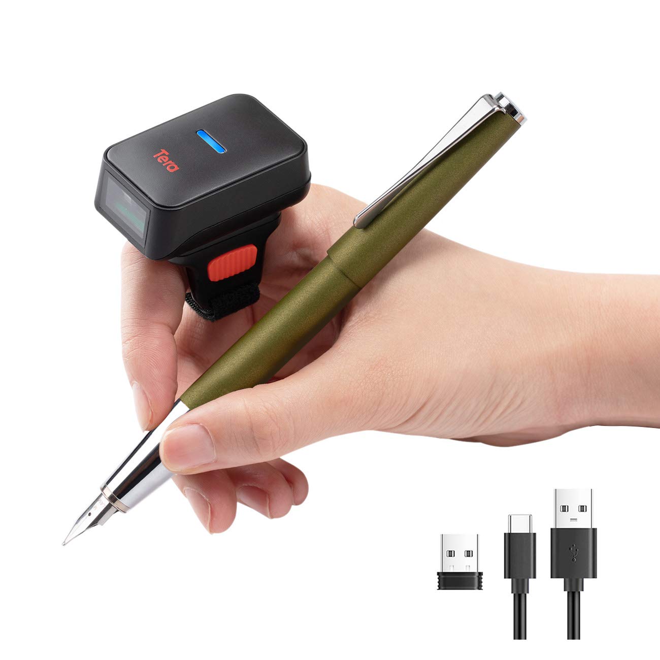 Tera Portable Ring Barcode Scanner: 1D Wireless Bluetooth 2.4GHz USB Wired CCD Mini Wearable Finger Barcode Reader Screen Scanning Vibration Alert Compatible with Windows Mac OS Android HW0011