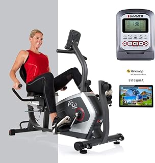 HAMMER CleverFold RC5 Liegeergometer, platzsparendes Fitnessfahrrad zum Klappen, Ergo-Bequemsitz mit Rückengesundlehne, Handpulssensoren, 19 Trainingsprogramme, 133 x 62 x 95 cm