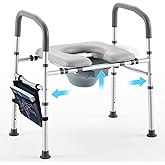 Bedside Commode for Seniors, Commode Chair with Adjustable Width and Height, 400 LBS Weight Capacity, 16.9 Inch Extra Large Soft Seat Plate