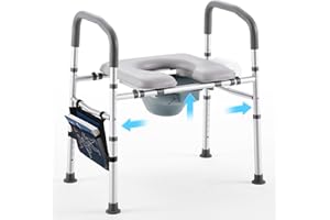 Bedside Commode for Seniors, Commode Chair with Adjustable Width and Height, 400 LBS Weight Capacity, 16.9 Inch Extra Large S