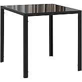 HOMCOM Square Dining Table for 2-4 People, Modern Kitchen Table with Tabletop Tempered Glass and Metal Legs for Dining Room, 