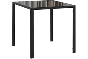 HOMCOM Square Dining Table for 2-4 People, Modern Kitchen Table with Tabletop Tempered Glass and Metal Legs for Dining Room, 